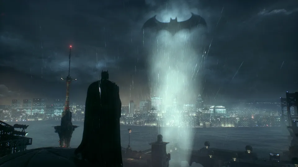 Batman looking at the bat signal