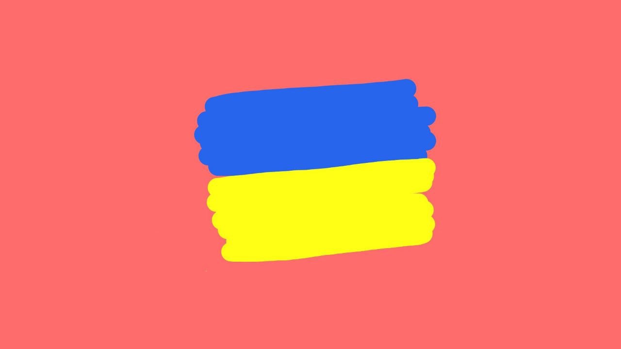 Ukraine flag with red back background